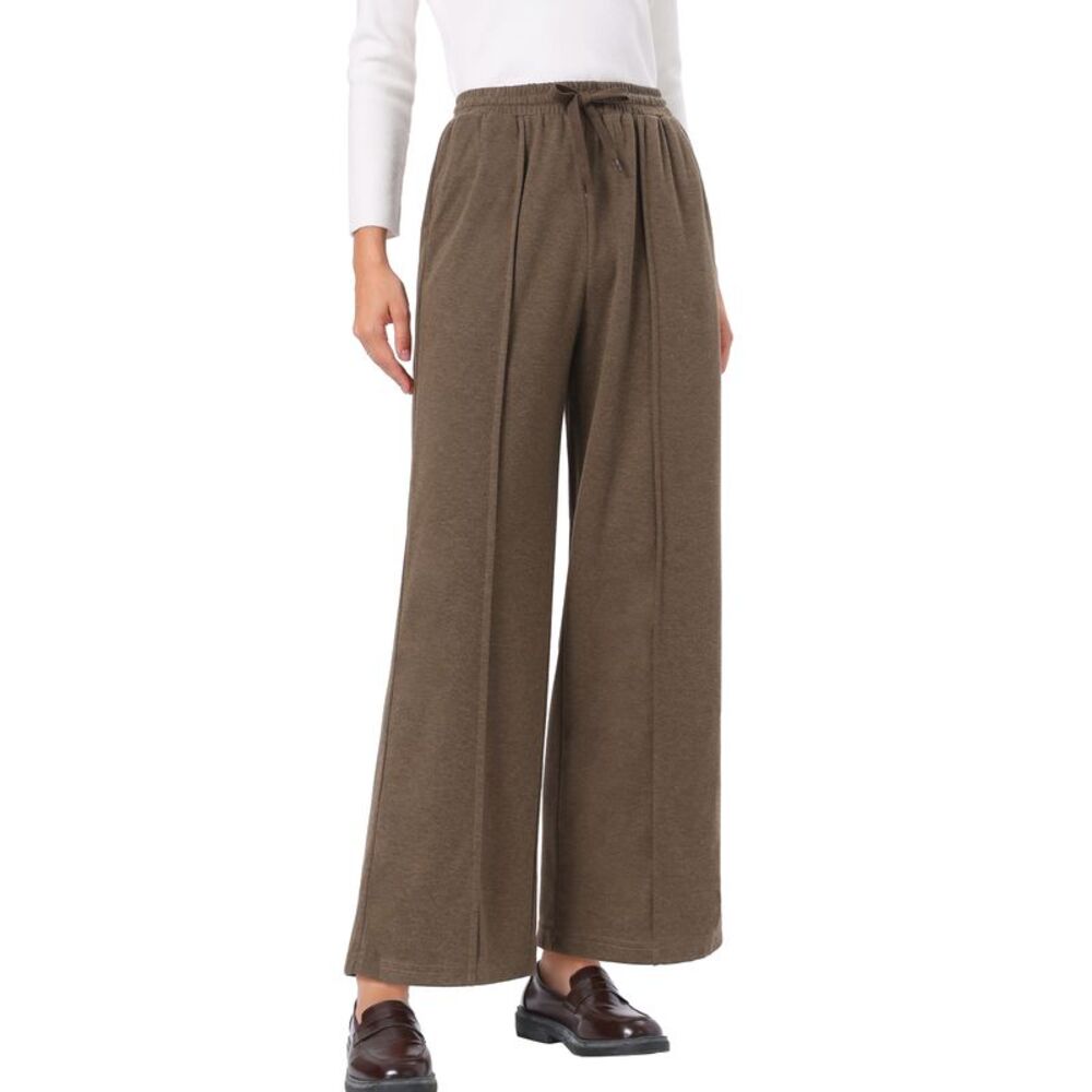 Women's Elastic Waist Straight Palazzo Pants Wide Leg Pants Coffee